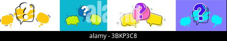 Punti interrogativi a bolle. E le risposte a loro. Il concetto di domande frequenti. Illustrazione Vettoriale