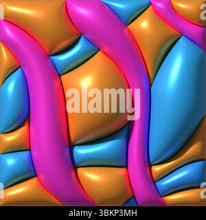Motivo di rilievo astratto di nastri volumetrici intrecciati o strisce di illustrazione di rendering 3D blu, arancione, rosa Foto Stock