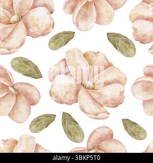 Motivo ad acquerello di fiori rosa. L'illustrazione di peonie, rose in colori autunnali è disegnata a mano. Stampa senza cuciture su sfondo isolato per tessuti Foto Stock