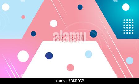 Si tratta di uno sfondo astratto con colori pastello delicati come il rosa, il blu chiaro e il bianco. Presenta forme geometriche, principalmente cerchi e blocchi angolati Illustrazione Vettoriale
