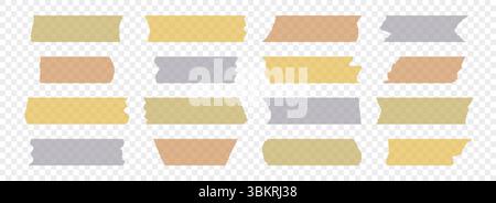 Collezione di nastri adesivi colorati. Set di nastri per canaline strappati. striscia. Strisce in plastica con bordi strappati e frastagliati. Carta per mascheratura adesiva per imballaggio, etichetta vuota, etichetta, adesivo, decorazione. Vettore Illustrazione Vettoriale