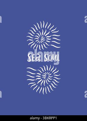 Poster costiero disegnato a mano con conchiglie Illustrazione Vettoriale