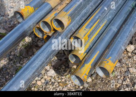 tubi in acciaio zincato destinati a lavori di costruzione o installazione, per la costruzione di impalcature o strutture temporanee Foto Stock