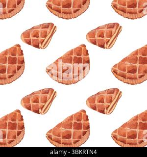 Acquerello Chausson aux Pommes (Chausson aux Pommes). Cucina europea sfondo realistico. Pasticceria, dessert, carta da parati. Banner carino e accogliente Illustrazione Vettoriale