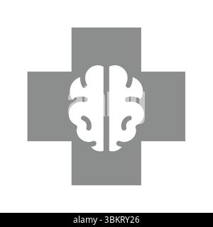 Clinica medica di neurologia con cervello. Icona neurologica o neurologica ospedale e vettore di trattamento. Illustrazione Vettoriale