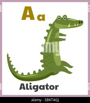 Alligator Letter A english Alphabet Card Children Illustrazione Vettoriale
