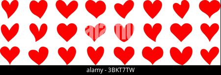 Le icone del cuore impostano il vettore, la forma del cuore a doodle, i segni d'amore del cuore in stile disegnato a mano. Illustrazione amore del cuore icone isolate, simbolo romantico Illustrazione Vettoriale