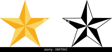 Set di icone vettoriali a stella. Icona piatta a stella dorata e nera per Capodanno, Natale, celebrazioni, eventi stagionali e opere d'arte creative. Illustrazione Vettoriale