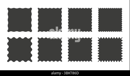 Set di adesivi o francobolli frastagliati con bordi ondulati Illustrazione Vettoriale