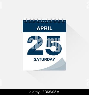 Calendario con data aprile 25. Vettore dell'icona del calendario del giorno, promemoria del calendario degli eventi, simbolo della data del programma aziendale, modello di scadenza, simbolo dell'appuntamento Illustrazione Vettoriale