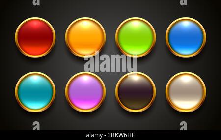 Set di pulsanti rotondi di colori diversi. Vettore Illustrazione Vettoriale