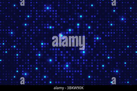 Sfondo con tecnologia digitale astratta con quadratini blu brillanti. Futuristico modello tecnologico. Flusso di dati, scienza o progettazione di mosaici informatici. Ill vettoriale Illustrazione Vettoriale