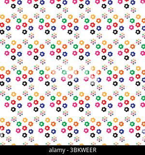 Allegro, colorato, motivo floreale senza cuciture con fiori in fiore sparpagliati su sfondo bianco Illustrazione Vettoriale