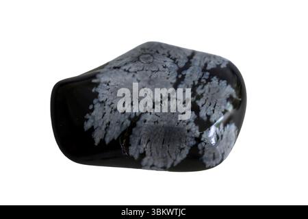 L'ossidiana di fiocco di neve proveniente dagli Stati Uniti l'ossidiana è un vetro vulcanico naturale formato quando la lava estrusa da un vulcano si raffredda rapidamente con una crista minima Foto Stock
