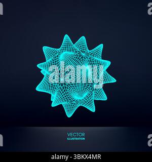 Cristallo. Oggetto con linee e punti collegati. Griglia molecolare. stile tecnologico futuristico 3d per chimica e scienza. Illustrazione vettoriale. Illustrazione Vettoriale