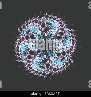 Sfera. Illustrazione con linee e punti collegati. Disegno a griglia astratto. Struttura di connessione. Illustrazione vettoriale per scienza, chimica o istruzione Illustrazione Vettoriale