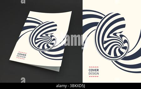 Cover Design modello. Schema bianco e nero con illusione ottica. Applicabile per cartelloni, banner, copertine di libri, opuscoli, progettisti o notebook. Illustrazione Vettoriale