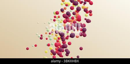 Molte sfere volanti di diverse dimensioni in spazi vuoti. Sfondo astratto. illustrazione vettoriale 3d. Illustrazione Vettoriale