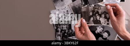 BAKU, AZERBAIGIAN - 18 giugno 2024. Stampe di foto vintage vintage antiche in bianco e nero retrò. Ricordi e nostalgia Foto Stock