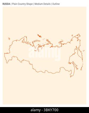 Mappa della Russia. Dettagli medi. Stile contorno. La forma della Russia. Illustrazione vettoriale. Illustrazione Vettoriale