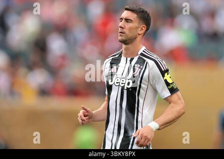 Philadelphia, Stati Uniti. 22 giugno 2025. Dusan Vlahovic della Juventus durante la partita della Coppa del mondo Juventus vs Wydad AC FIFA Club al Lincoln Financial Field di Philadelphia. Il credito per immagini dovrebbe essere: Jonathan Moscrop/Sportimage Credit: Sportimage Ltd/Alamy Live News Foto Stock