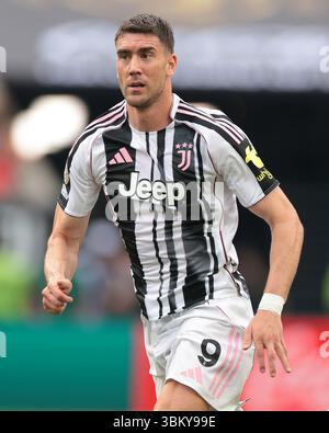 Philadelphia, Stati Uniti. 22 giugno 2025. Dusan Vlahovic della Juventus durante la partita della Coppa del mondo Juventus vs Wydad AC FIFA Club al Lincoln Financial Field di Philadelphia. Il credito per immagini dovrebbe essere: Jonathan Moscrop/Sportimage Credit: Sportimage Ltd/Alamy Live News Foto Stock