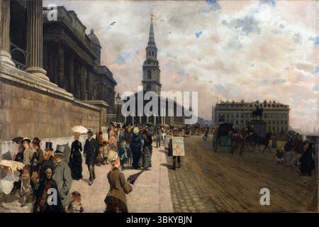 Pittura impressionista dell'artista francese Giuseppe de Nittis. La National Gallery et l'église St Martin-in-the-Fields Londra. 1878. 19th Century Art, opere d'arte, stampe d'epoca su tela Foto Stock