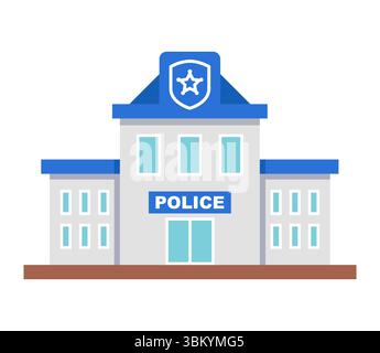 Simbolo dell'edificio della stazione di polizia illustrazione vettoriale isolata su sfondo bianco. Illustrazione vettoriale Illustrazione Vettoriale
