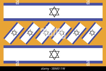 Sfondo giallo diagonale a strisce con bandiere israeliane e stella ebraica in moderno layout vettoriale Illustrazione Vettoriale
