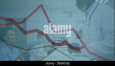 Consegnare infermiere in scrub passando la carta di pagamento a un medico rivestito di bianco in reparto, copertura finanziaria Foto Stock