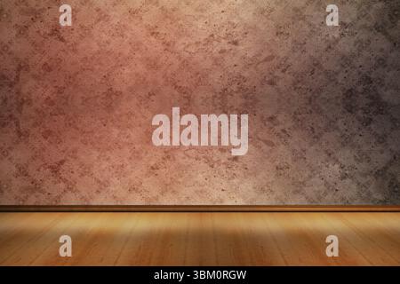 I monolocali vuoti sono mostrati in un'illustrazione piatta con pavimento in legno che incontra la parete in gesso Foto Stock