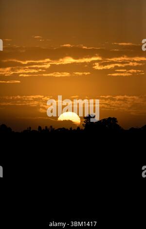 Un bellissimo tramonto nel sud della Florida con un cielo arancione scintillante. Foto Stock