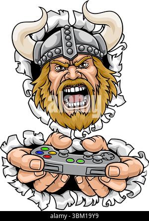 Viking Gamer Sports Team Mascot Man Illustrazione Vettoriale
