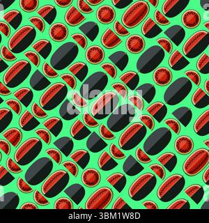 Motivo senza cuciture con angurie Kiran. Scatola per ghiaccio, anguria, frutta e verdura. Stile piatto. Illustrazione vettoriale isolata. Illustrazione Vettoriale