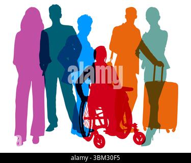 Sagome colorate di uomini d'affari sicuri in varie posizioni come concetto di lavoro di squadra aziendale. Foto Stock