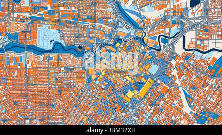 Mappa artistica colorata di Houston con etichette ed edifici con molti dettagli per strade urbane, sentieri e strade secondarie. Foto Stock