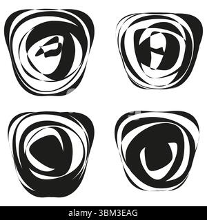 Collezione di simboli circolari. Set emblemi rotondi. Icone ad anello nere. Badge geometrici vettoriali Illustrazione Vettoriale