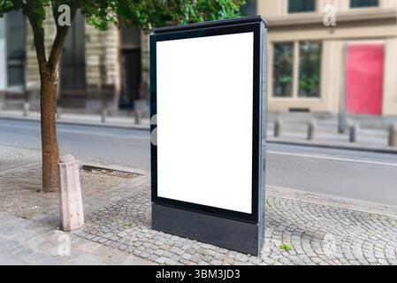 Poster a luci di città vuoto sulla strada pedonale, perfetto per campagne commerciali, Street marketing o design di mockup per esterni puliti Foto Stock