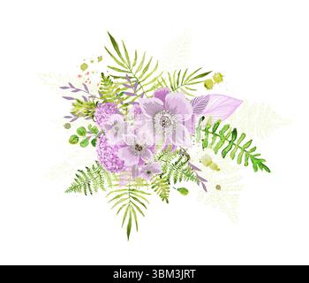 Astrazione floreale con fiori viola. disegnato a mano. Non ai, illustrazione vettoriale Illustrazione Vettoriale