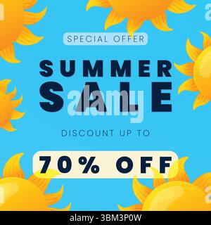 Design di banner con i soli sorridenti su sfondo Blue Sky illustrazione vettoriale. Illustrazione Vettoriale