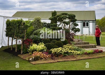 Devil in the D-Tail Garden (piante arbusti, strutture ornamentali, sempreverdi ritagliati) - Harrogate Spring Flower Show 2025, Yorkshire Inghilterra Regno Unito Foto Stock