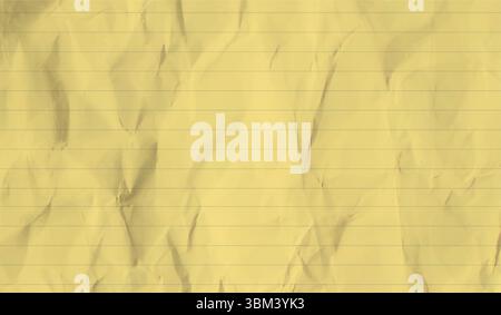 Griglia di carta con trama increspata - pagina notebook vintage con linee orizzontali e superficie spiegazzata. Sfondo di cancelleria obsoleto con pieghe e pieghe per disegni retrò e modelli di documenti scolastici. Illustrazione Vettoriale
