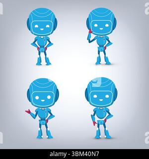 Robot di colore blu con gesti delle mani per disegnare Illustrazione Vettoriale