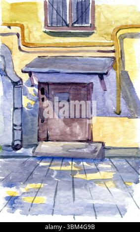 San Pietroburgo Russia acquerello illustrazione disegnata a mano. Schizzo ad acquerello del vecchio paesaggio stradale. Foto Stock