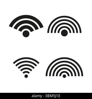 Icone del segnale Wi Fi. Simboli della connessione wireless. Elementi di rete neri. Progettazione della comunicazione vettoriale. Illustrazione Vettoriale