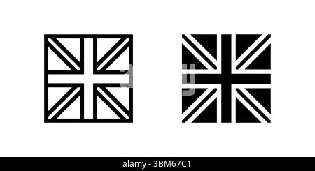 Iconico set di icone della bandiera del Regno Unito che rappresenta la nazionalità britannica e l'orgoglio nazionale. Perfetto per il patriottismo, il paese e temi internazionali. Illustrazione Vettoriale
