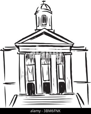 St George's, Bristol, England facciata in inchiostro bianco e nero. Architettura neoclassica, colonne eleganti, storica sala concerti. Punto di riferimento culturale. Illustrazione Vettoriale