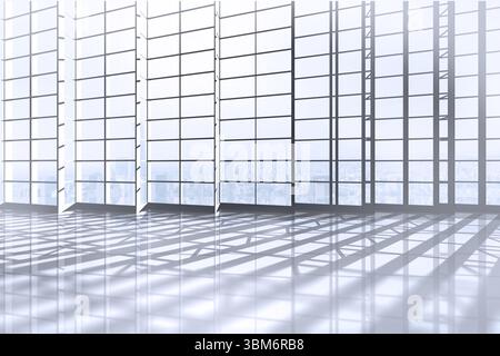 Camera con grande finestra che si affaccia sulla città Foto Stock