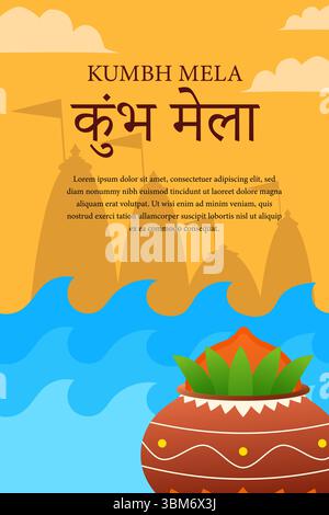illustrazione del poster del festival kumbh mela in design piatto Illustrazione Vettoriale