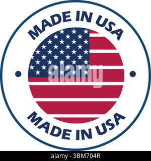 Set di francobolli Made in USA – etichetta prodotto americano, logo, emblema e vettore di sigillo Made in USA timbro per etichette adesive Illustrazione Vettoriale